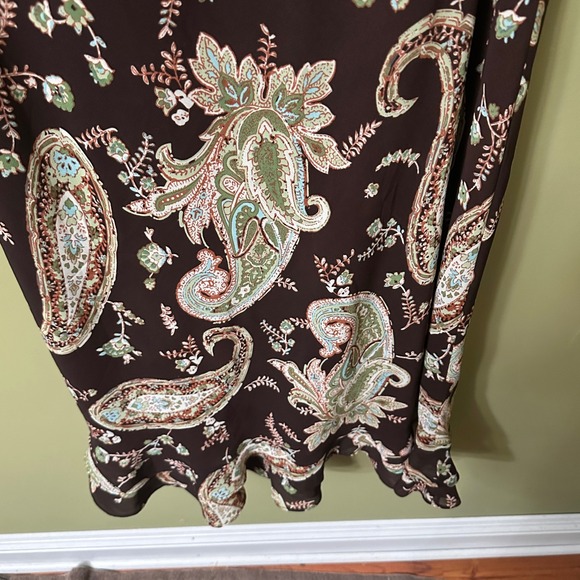 Studio I Brown Paisley Midi Dress Sleeveless Womens Size 10 Fairy Ruffled Fall - Picture 4 of 6